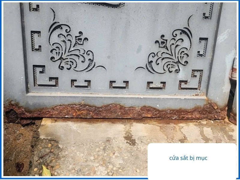 Cửa sắt bị mục nát phần chân.